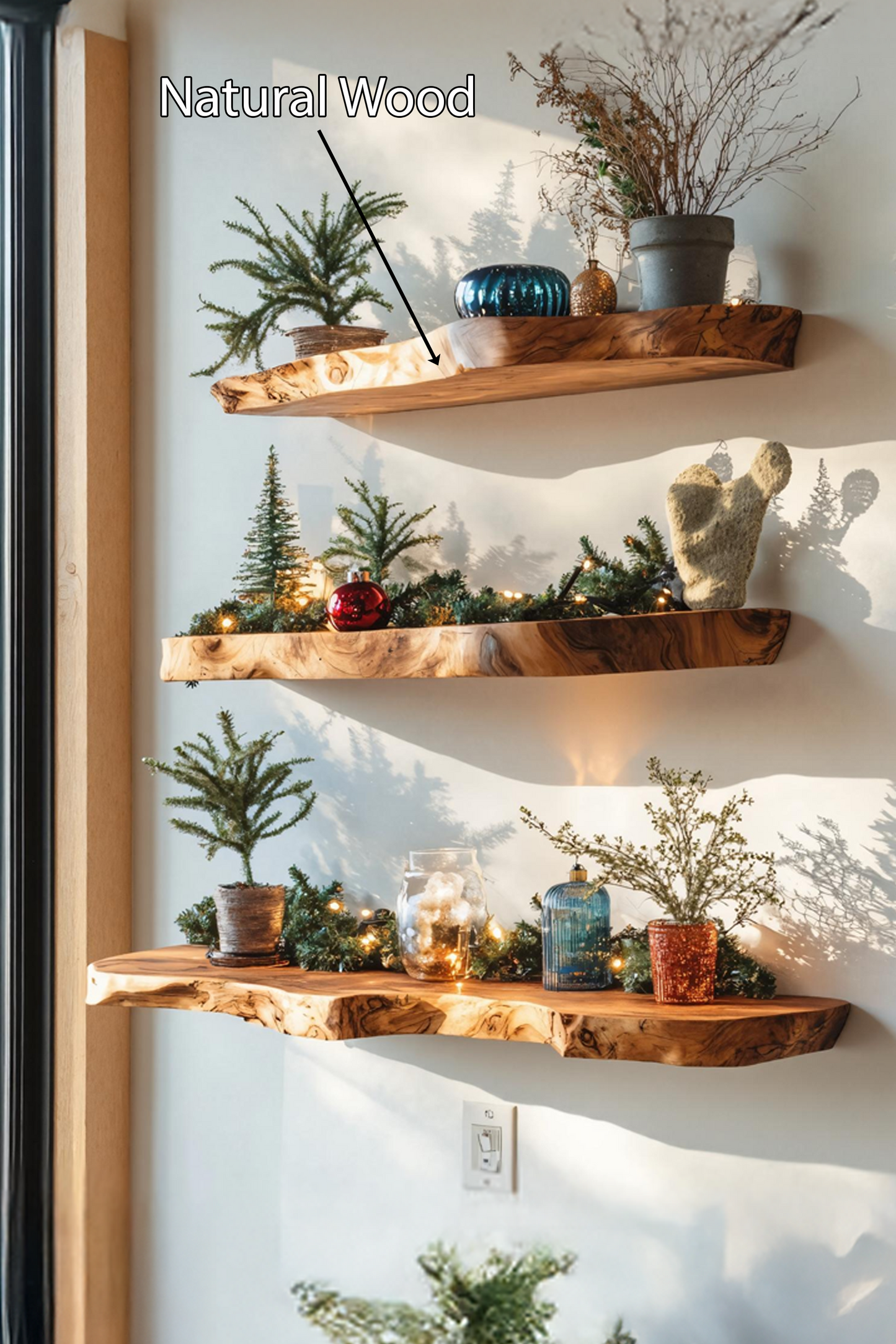 Mid Century Live Edge Floating Shelf For Xmas Bedroom Decoration