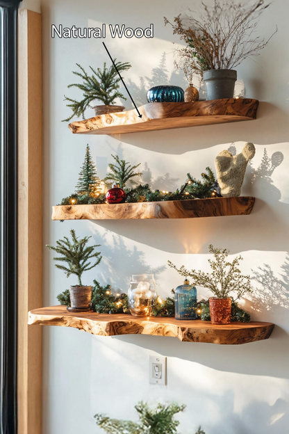 Mid Century Live Edge Floating Shelf For Xmas Bedroom Decoration