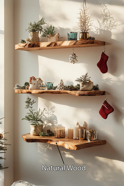 Handcrafted Solid Wood Floating Shelf For Living Room Xmas Decor