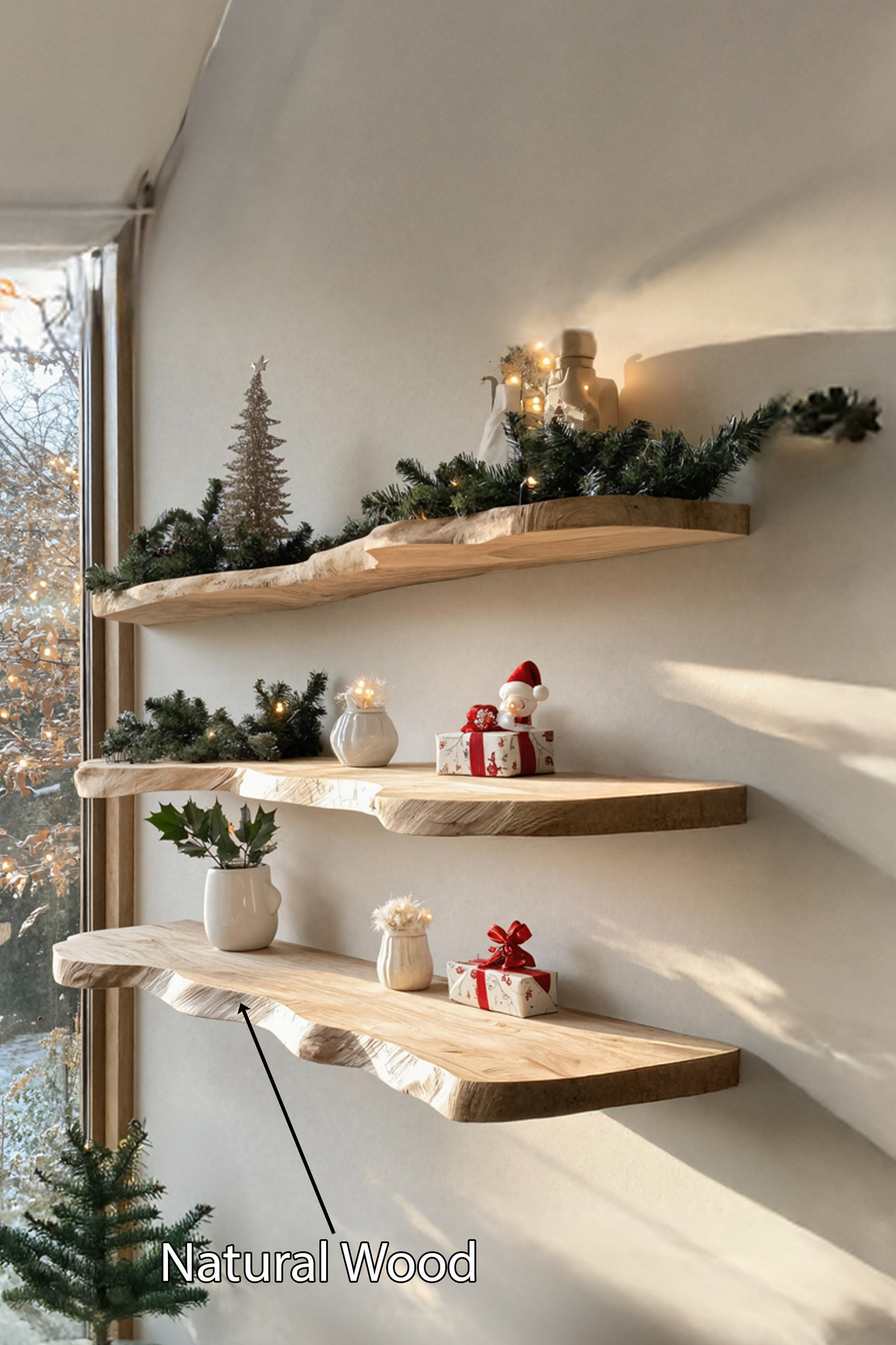 Farmhouse Solid Wood Floating Shelf For Christmas Bedroom Wall Decor