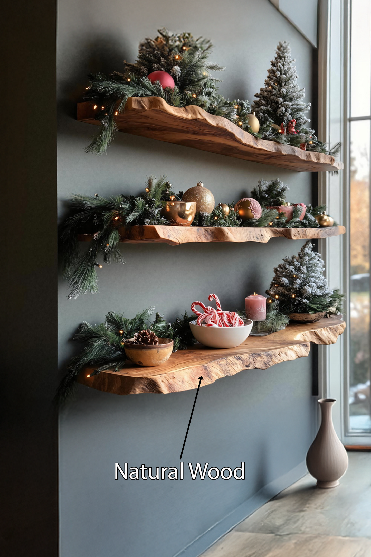 Mid Century Solid Wood Floating Shelf For Stylish Holiday Bedroom Decor