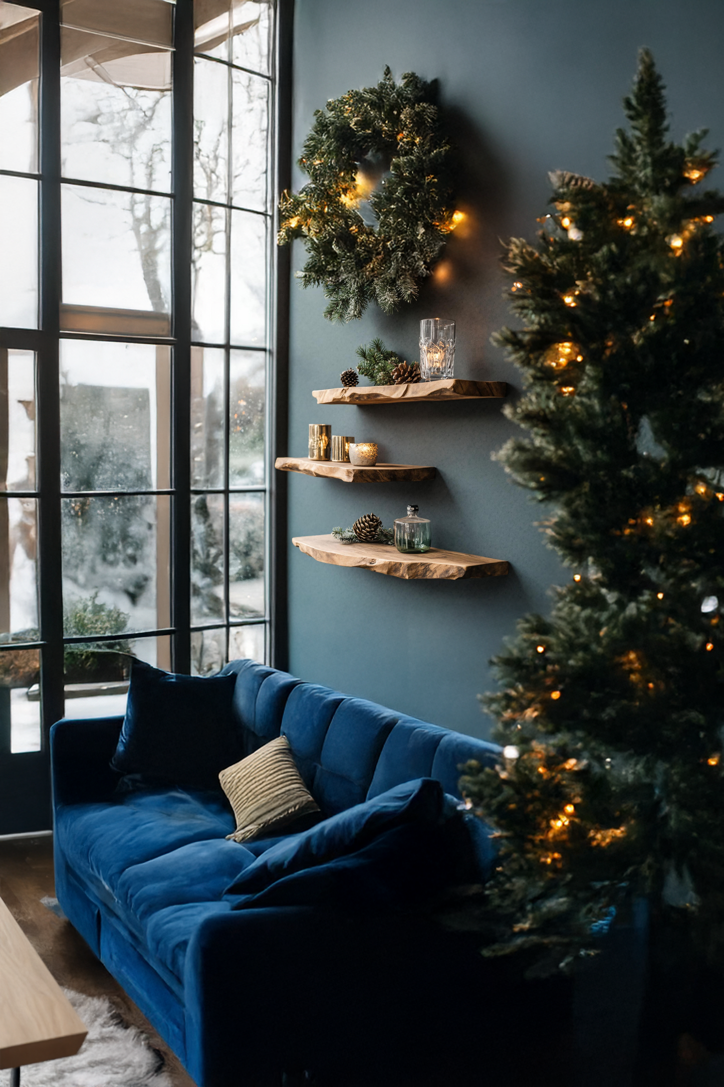 Mid Century Wooden Floating Shelf For Living Room Christmas Decor