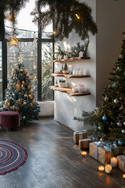 Handcrafted Wooden Floating Shelf For Stylish Christmas Bedroom Decor