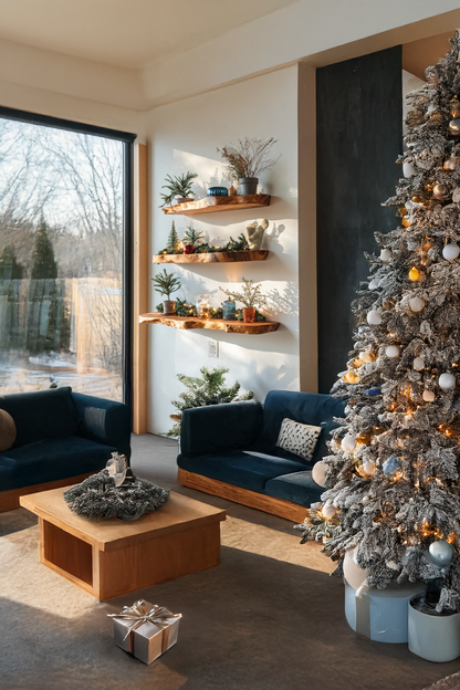 Mid Century Live Edge Floating Shelf For Xmas Bedroom Decoration