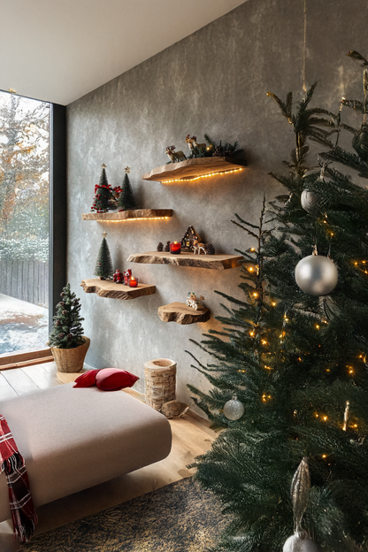 Handcrafted Wooden Floating Shelf For Holiday Entryway Wall Decor