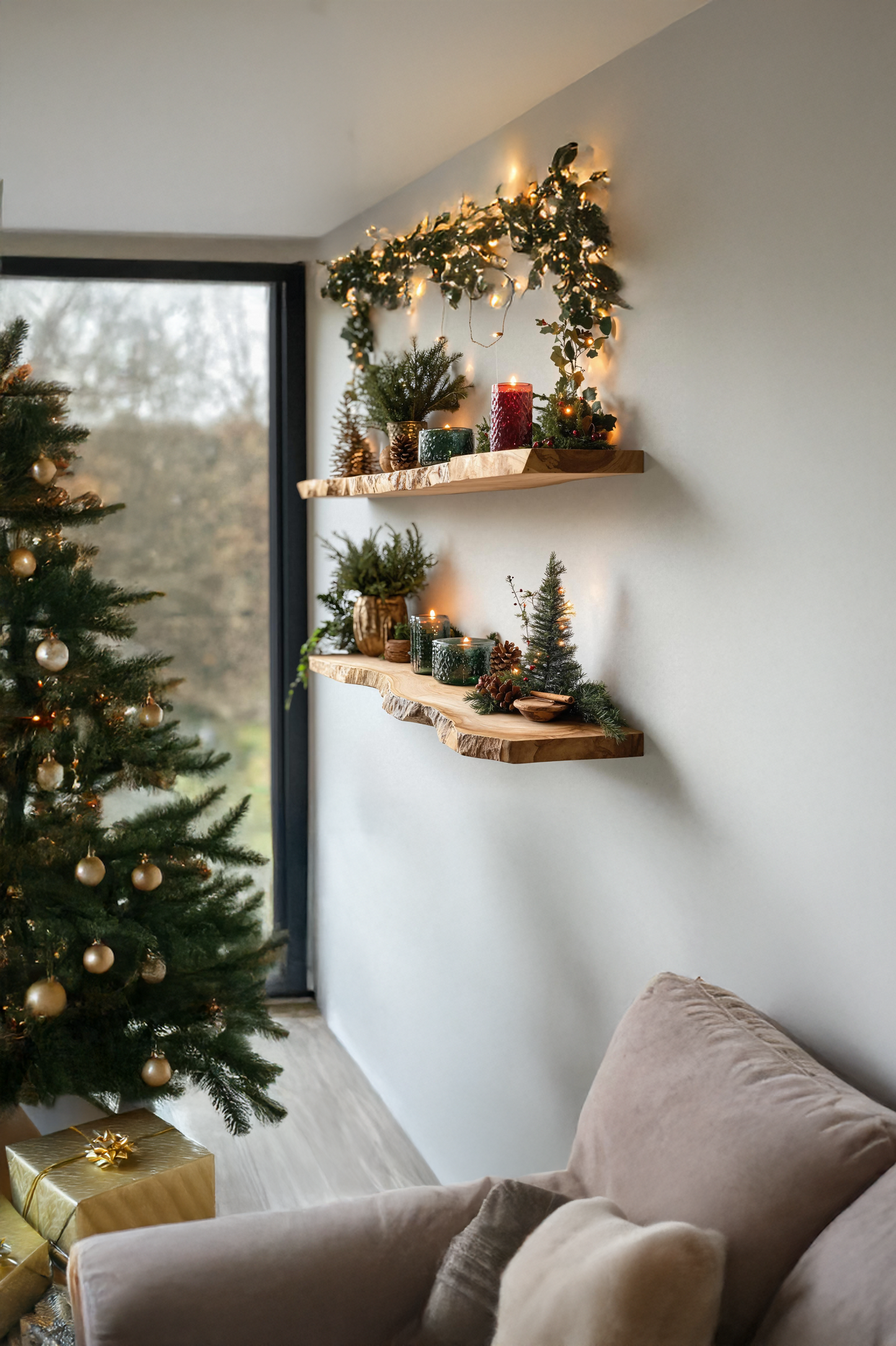 Handcrafted Solid Wood Floating Shelf For Christmas Bedroom Design