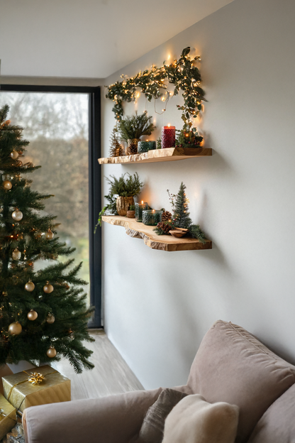 Handcrafted Solid Wood Floating Shelf For Christmas Bedroom Design