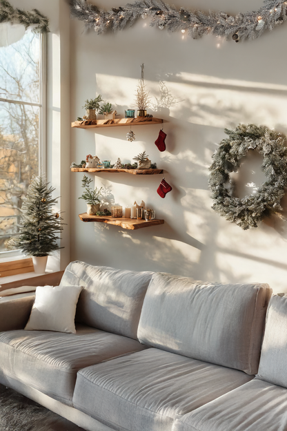 Handcrafted Solid Wood Floating Shelf For Living Room Xmas Decor