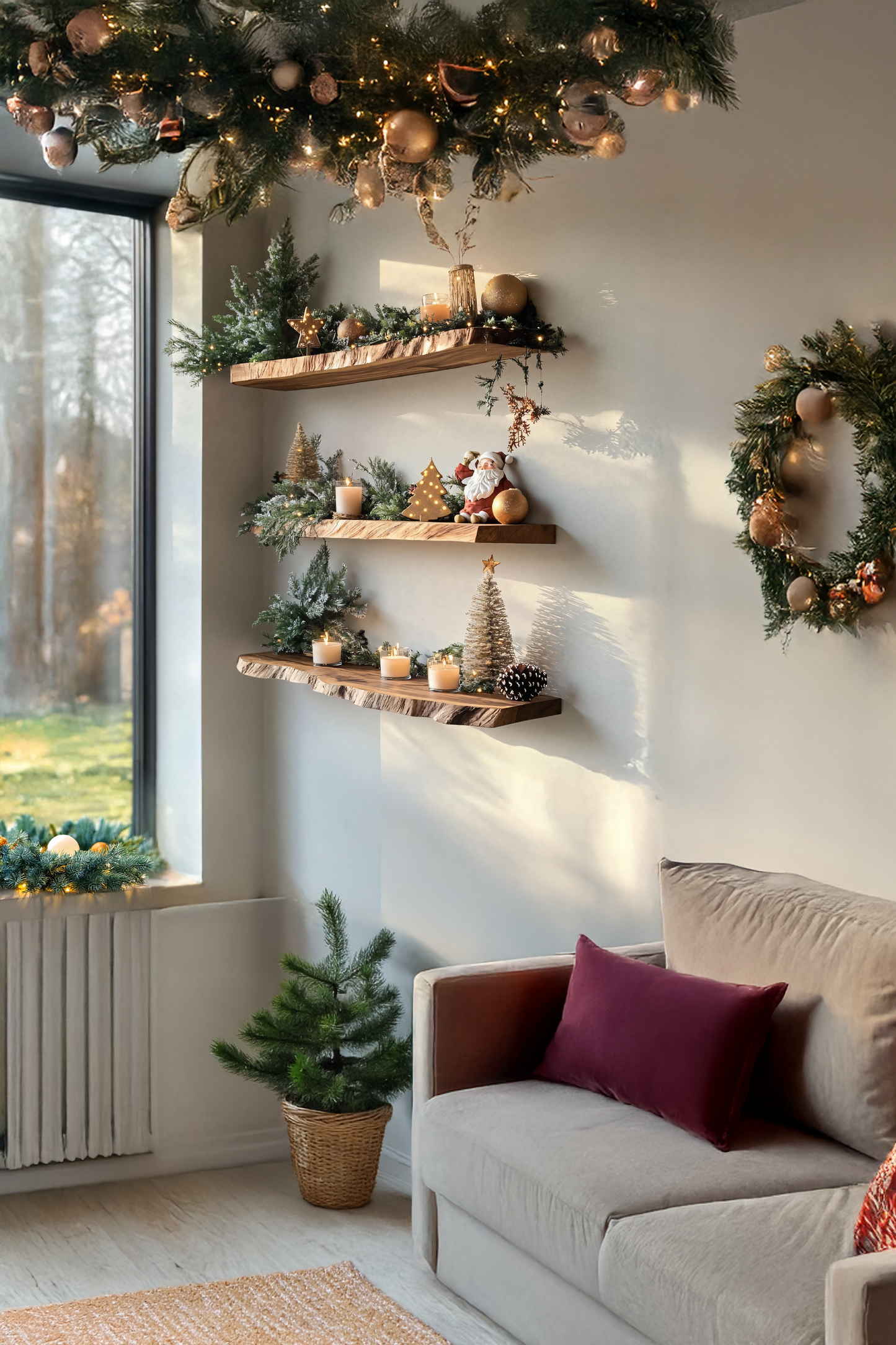 Handcrafted Live Edge Floating Shelf For Festive Xmas Entryway Design