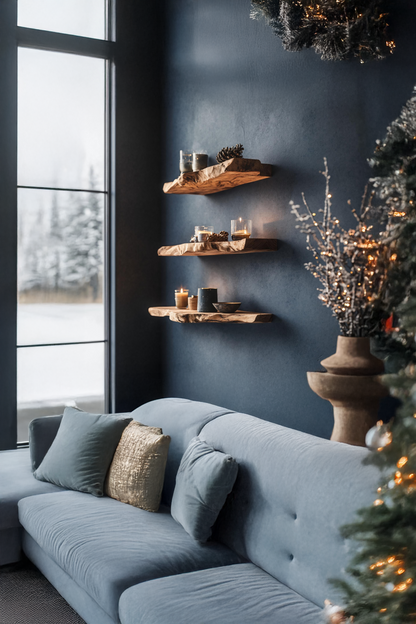 Mid Century Solid Wood Floating Shelf For Bedroom Xmas Decor