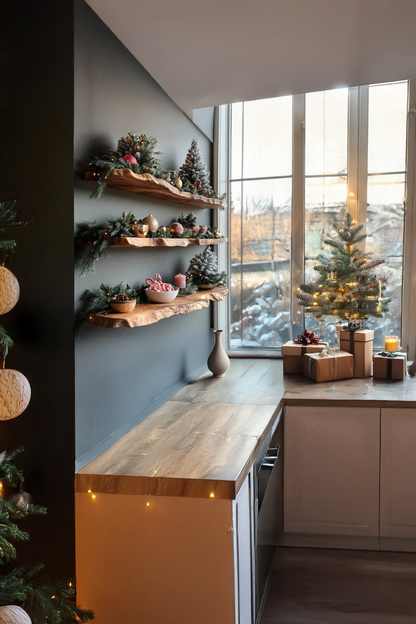 Mid Century Solid Wood Floating Shelf For Stylish Holiday Bedroom Decor