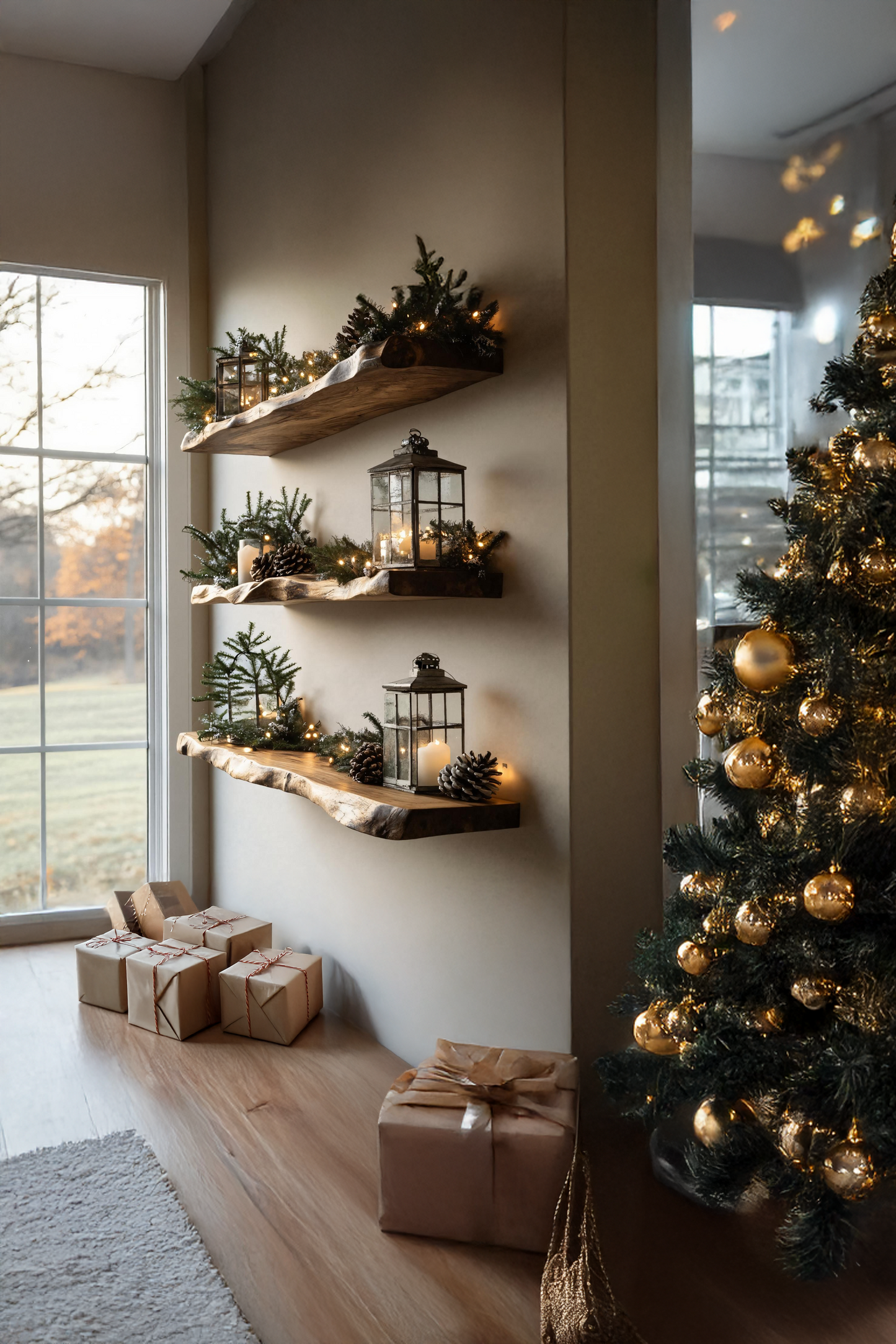 Mid Century Live Edge Floating Shelf For Holiday Bedroom Decoration