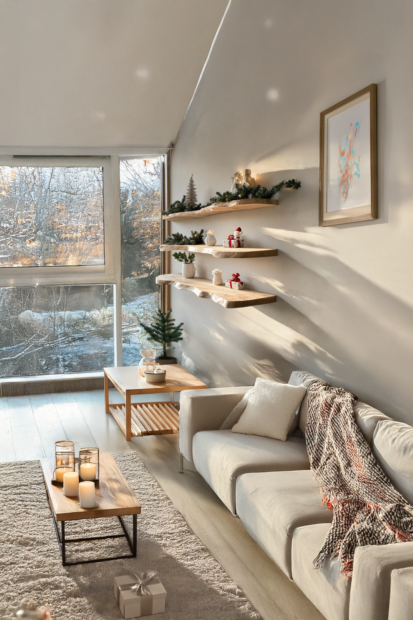 Farmhouse Solid Wood Floating Shelf For Christmas Bedroom Wall Decor