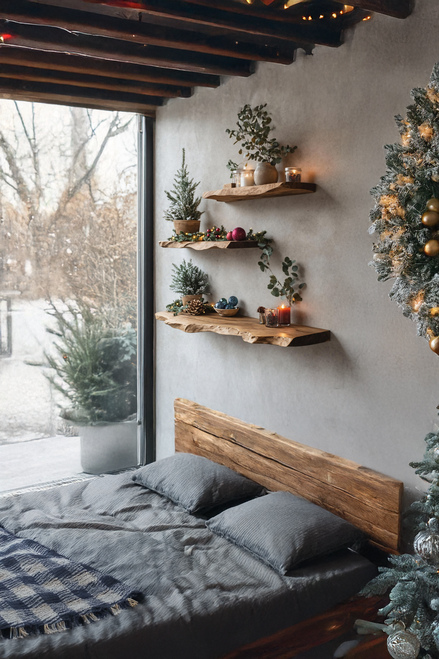 Mid Century Solid Wood Floating Shelf For Xmas Bedroom Organization