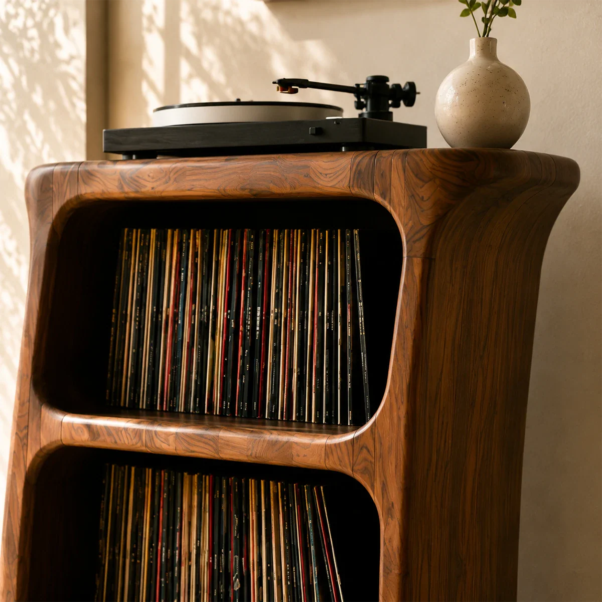 Premium vinyl storage furniture designed for LP collections and home audio listening