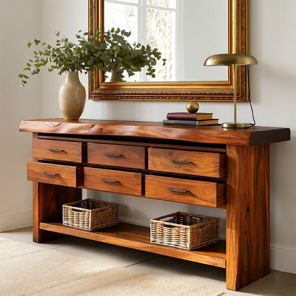 Stylish storage console with six drawers and lower shelf for modern interior spaces