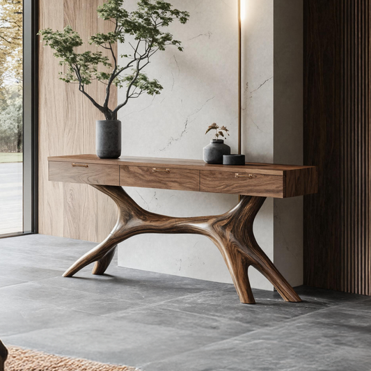 Farmhouse Wooden Console Table For Furniture Decor With Drawers