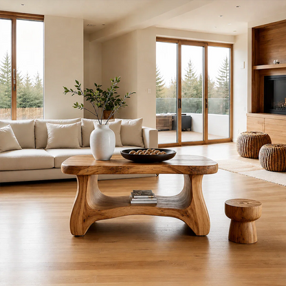 Solid Wood Coffee Table Organic Shape Modern Living Room Table