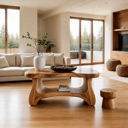 Solid Wood Coffee Table Organic Shape Modern Living Room Table