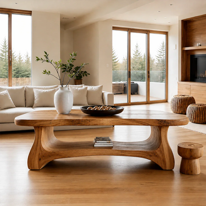 Solid Wood Coffee Table Organic Shape Modern Living Room Table