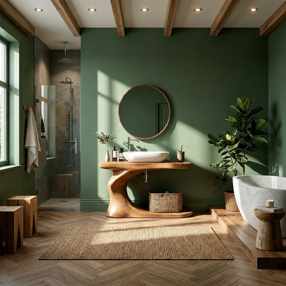 Organic Sculpted Bathroom Vanity Natural Solid Wood Open Base