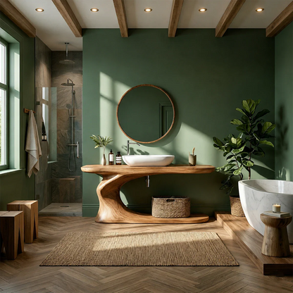 Organic Sculpted Bathroom Vanity Natural Solid Wood Open Base