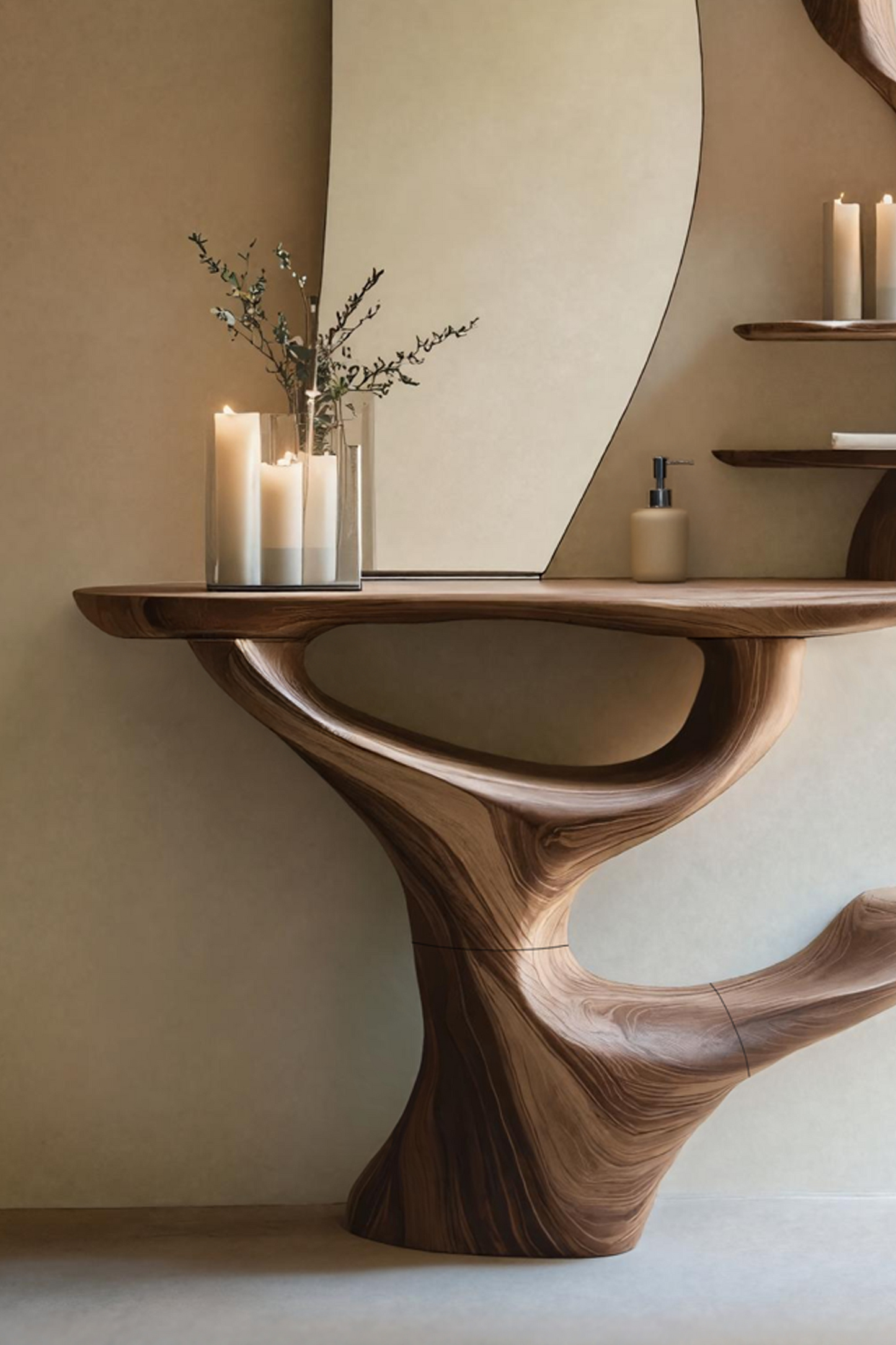 Mid Century Live Edge Cosmetic Table For Bathroom Style