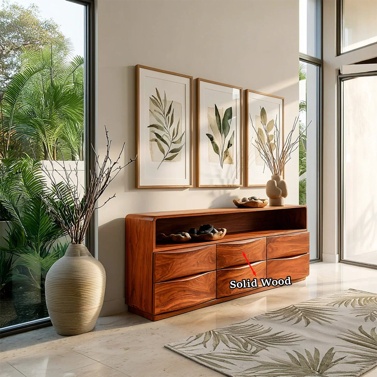 Sleek buffet sideboard with rounded silhouette and spacious modern storage compartments