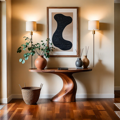 Organic Curve Console Table in Natural Solid Wood for Entryway