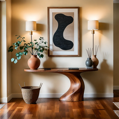 Organic Curve Console Table in Natural Solid Wood for Entryway