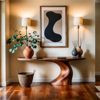Organic Curve Console Table in Natural Solid Wood for Entryway
