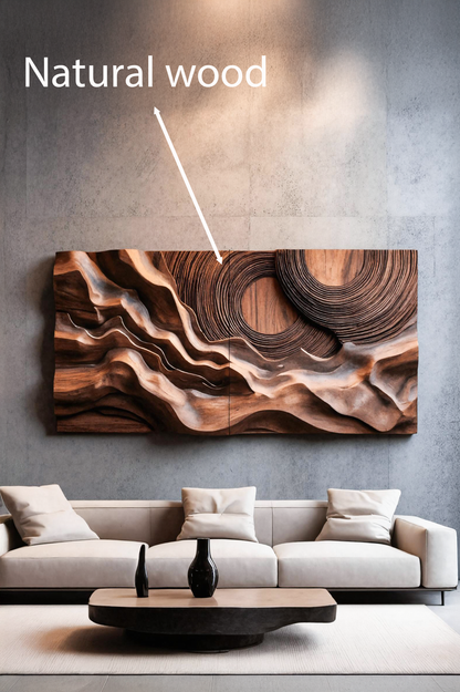 Layered Wave Wall Sculpture With Abstract Circles For Living Room