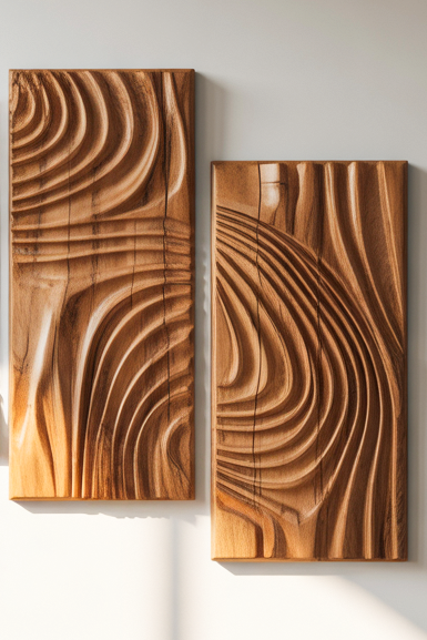 Carved Wall Art Panel With Abstract Wave Design For Hallway
