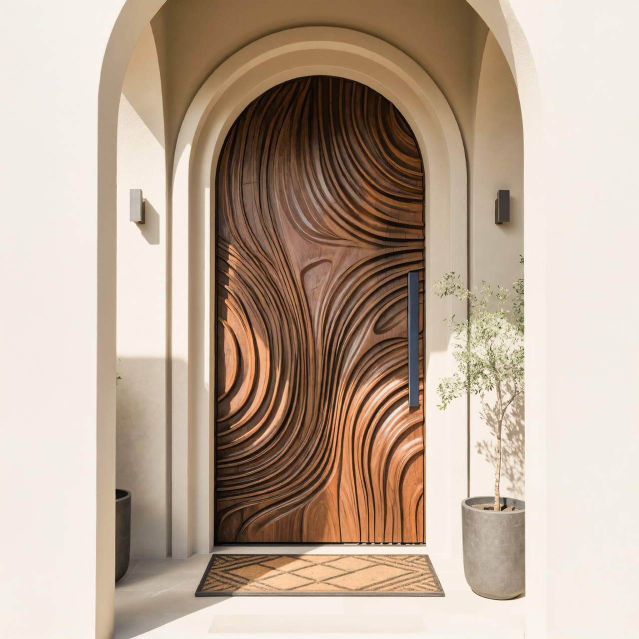 Modern Arched Front Door With Flowing Sculpted Design For Villa