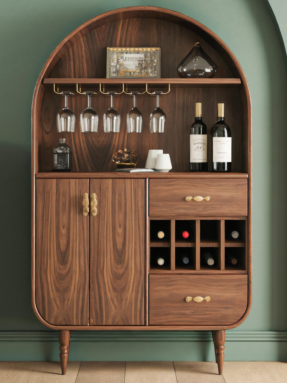 Arched Wine Cabinet With Storage For Dining Room