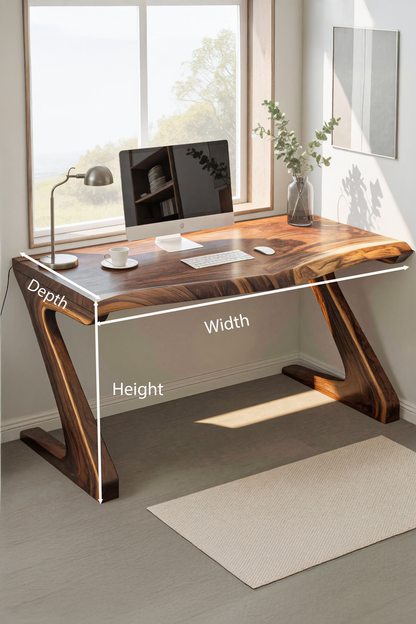 Modern Live Edge Desk With Z Legs For Home Office