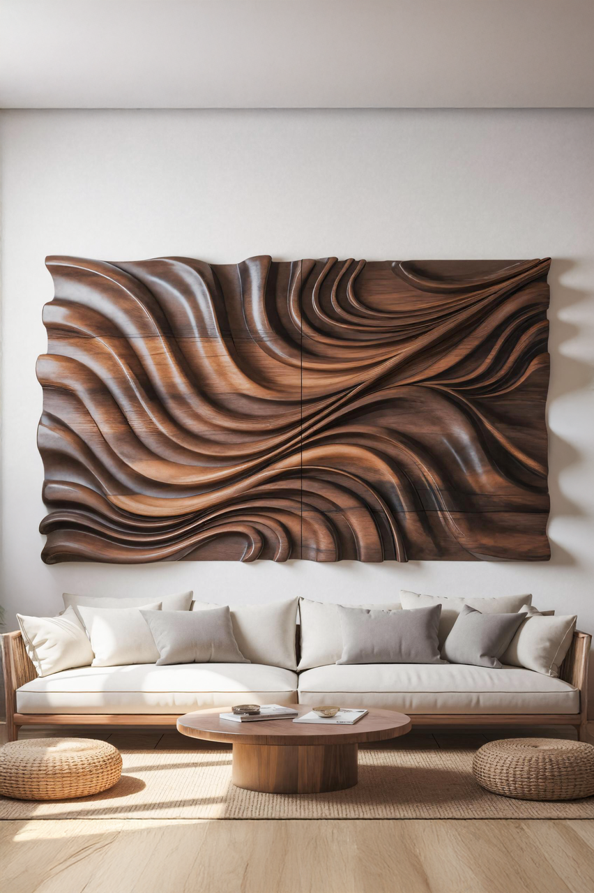 Elegant Wave Inspired Wall Sculpture for Modern Living Room