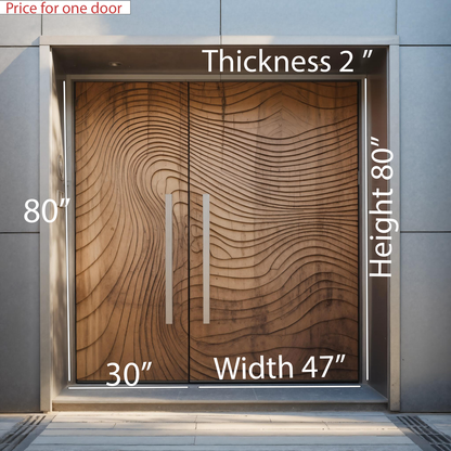 Modern Double Front Door With Wave Carved Design For Luxury Home