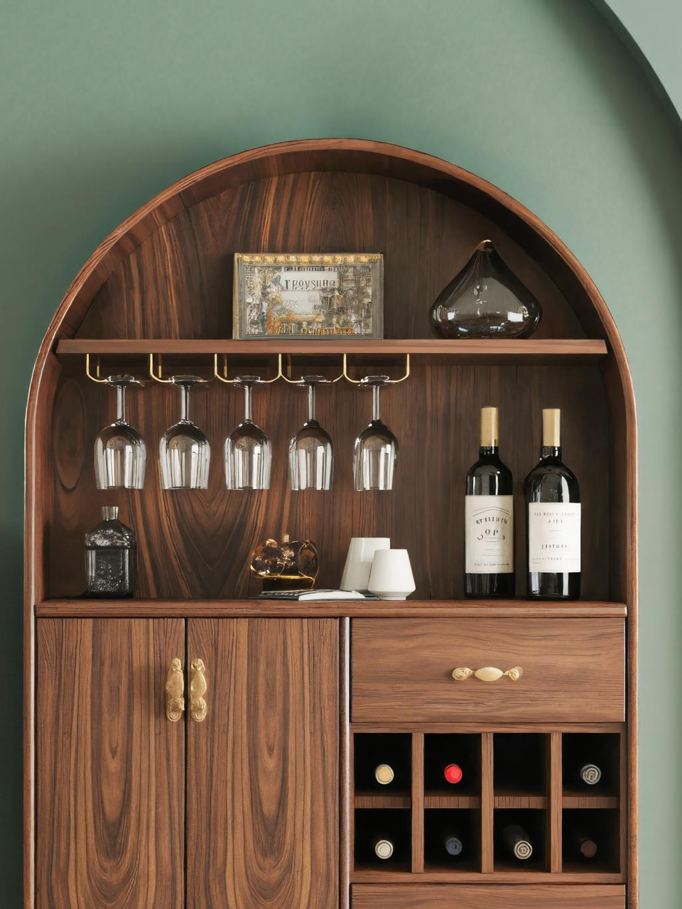 Arched Wine Cabinet With Storage For Dining Room