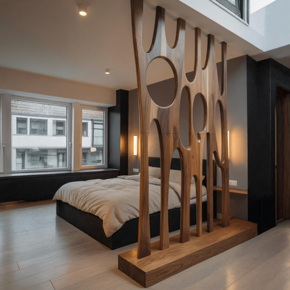 Modern Sculptural Room Divider With Artistic Carved For Bedroom