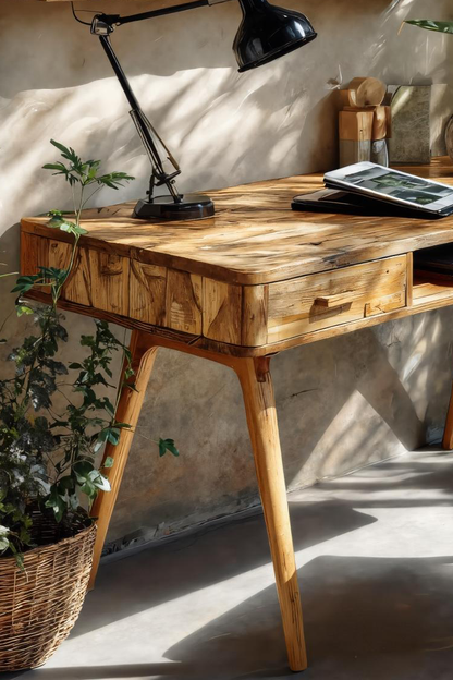 Mid Century Desk With Drawers And Tapered Legs For Studio