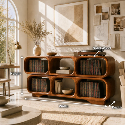 Contemporary LP display furniture with integrated storage for albums and turntable