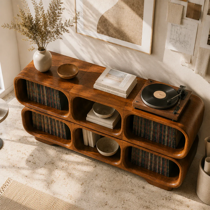 Luxury LP storage furniture with open display compartments for record collections