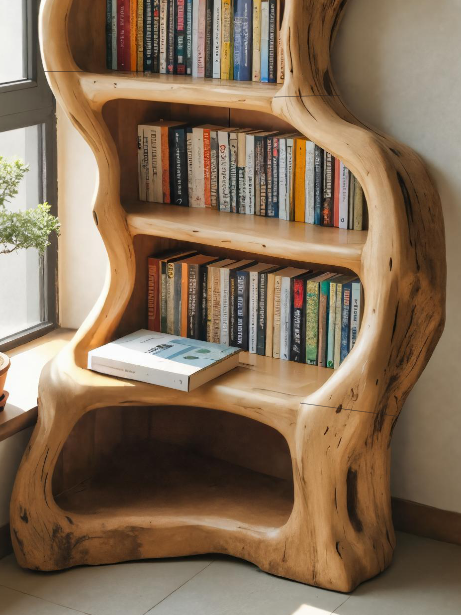 Organic Live Edge Bookshelf For Rustic Living Room Or Office