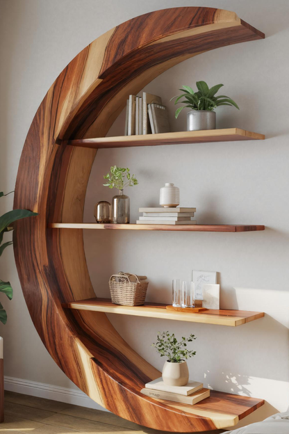 Modern Floating Moon Bookshelf For Living Room Or Bedroom
