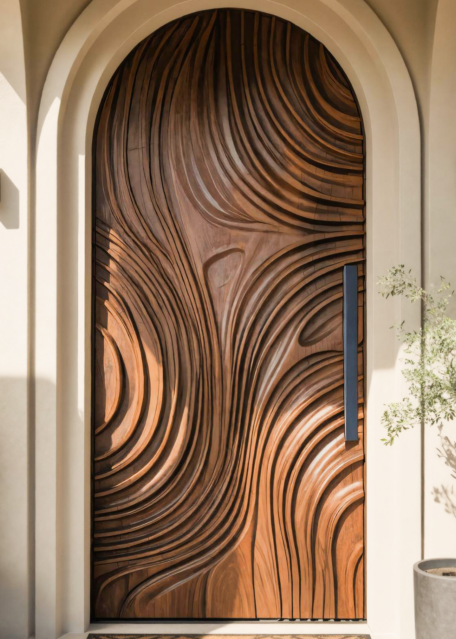 Modern Arched Front Door With Flowing Sculpted Design For Villa