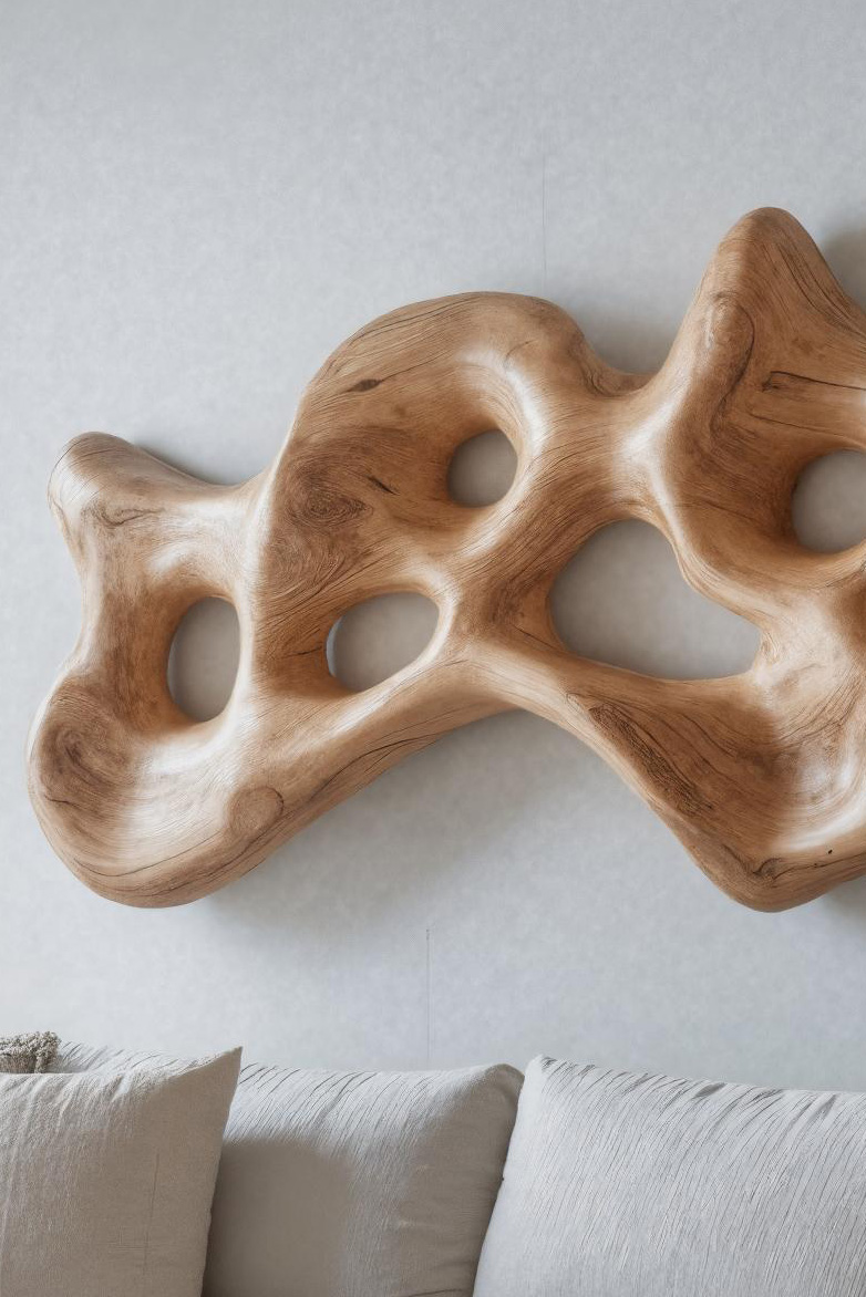 Organic Wall Art Sculpture With Carved Design For Living Room