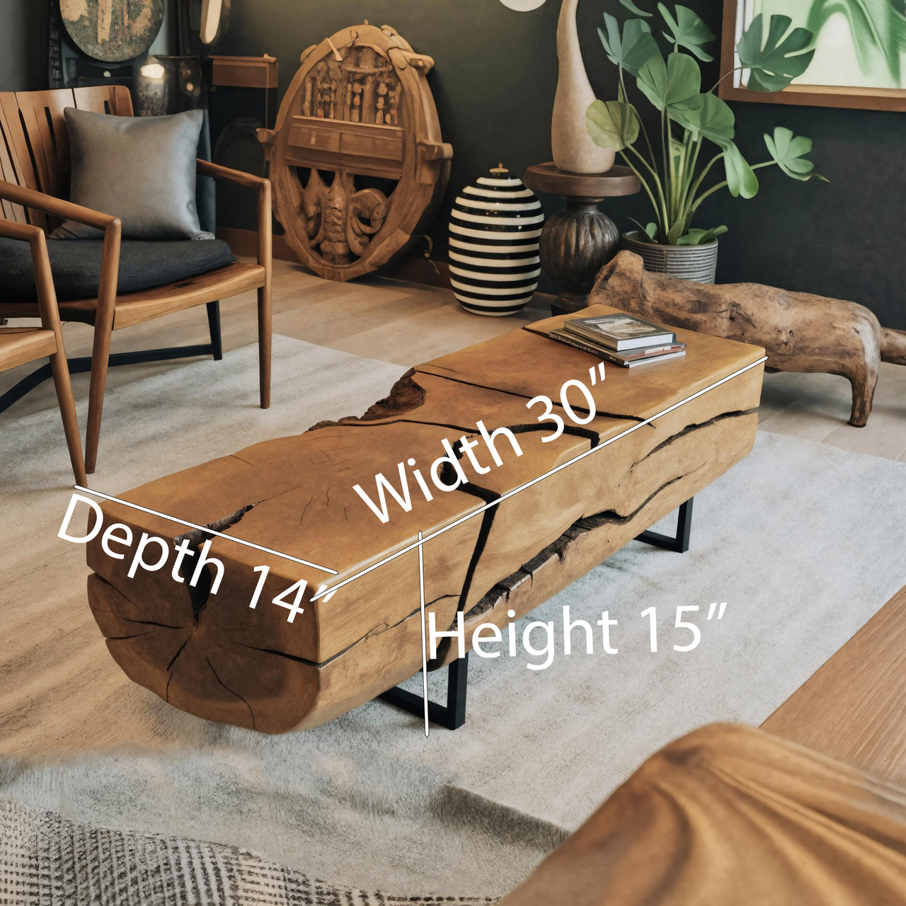 Organic Coffee Table With Charred Cracks For Living Room