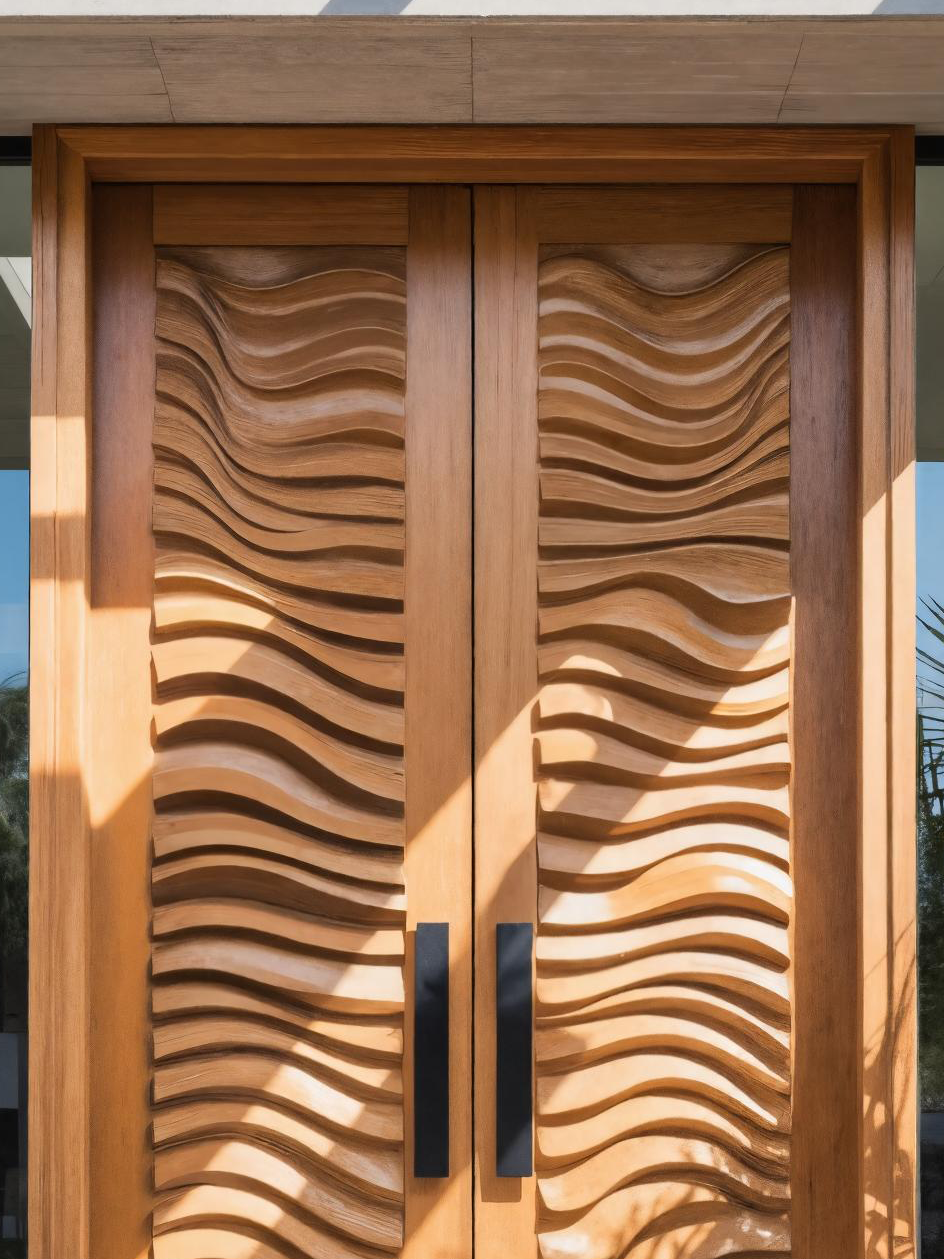 Modern Sculpted Double Door With Wave Carving For Luxury Entryway