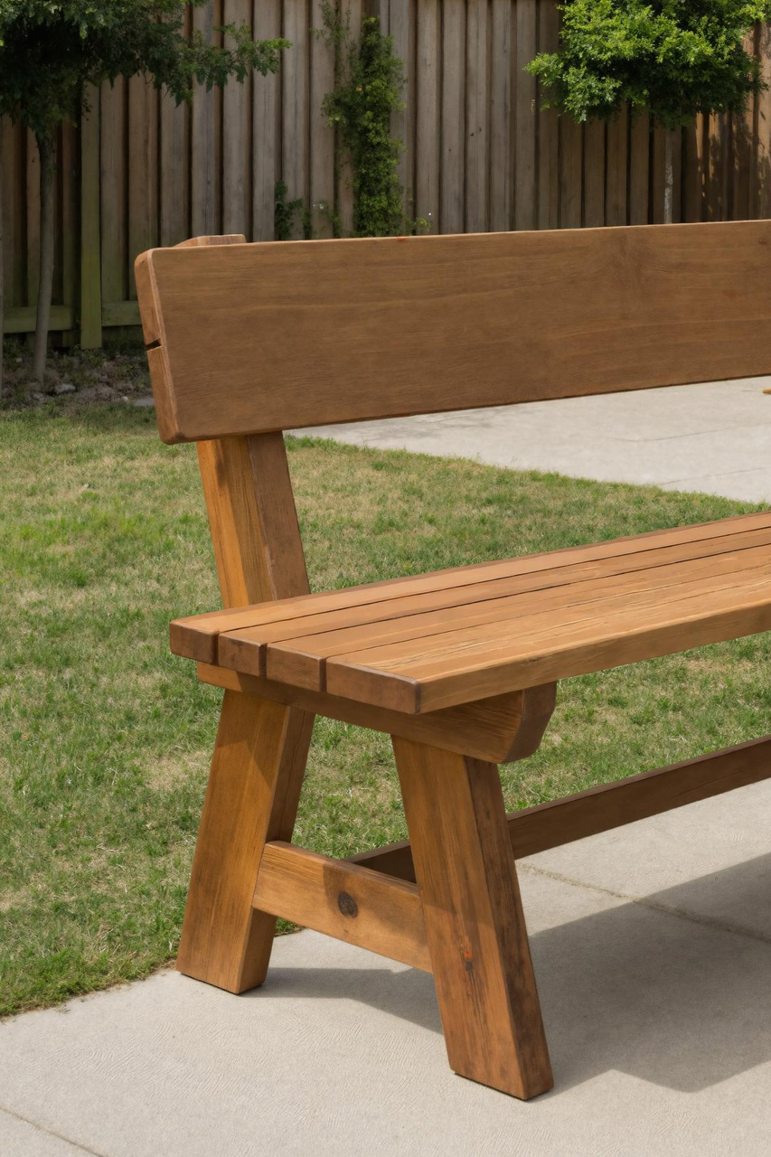 Rustic Garden Bench With Backrest For Patio Or Porch